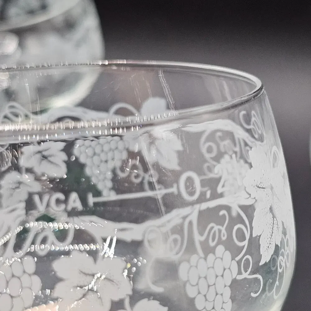 Mid Century Luminarc Etched Grape Roemer Wine Glass Set